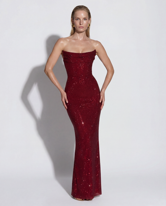The Lace-Back Gown Crimson After Dark